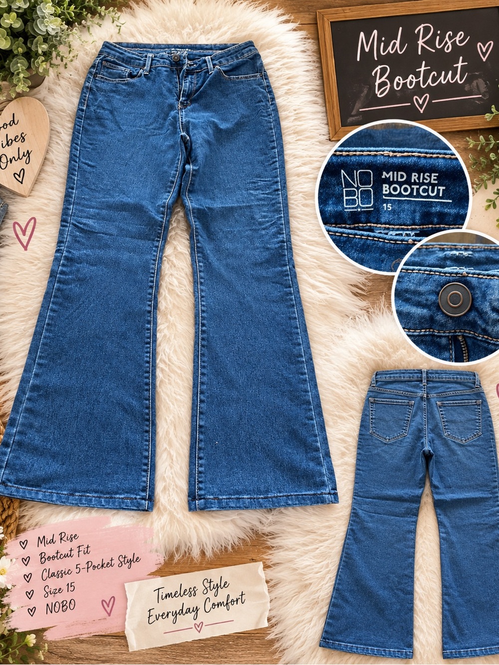 NOBO Blue Mid-Rise Bootcut Jeans
